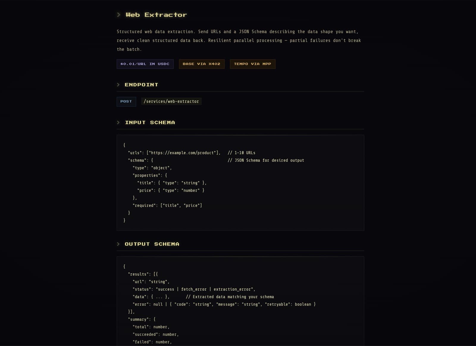 Web Extractor endpoint